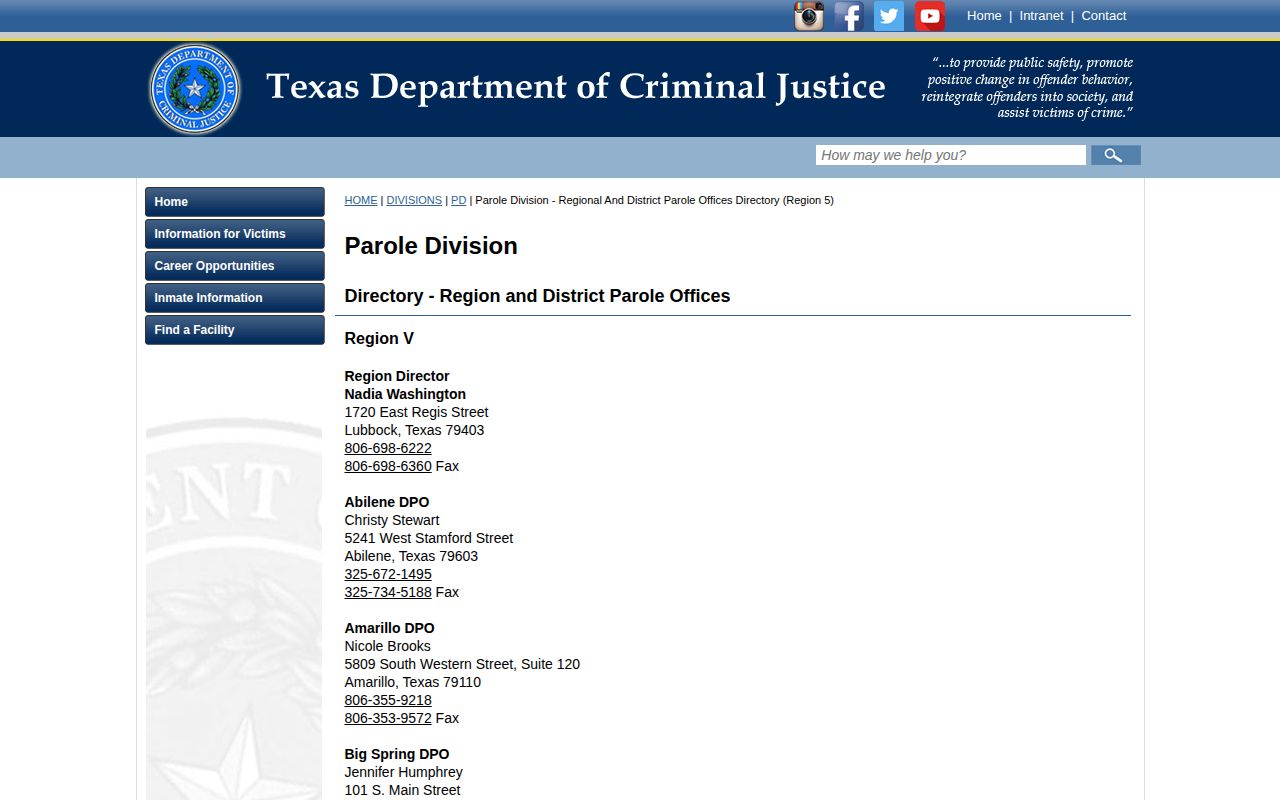 James V. Allred Unit release supervision office for Wichita County