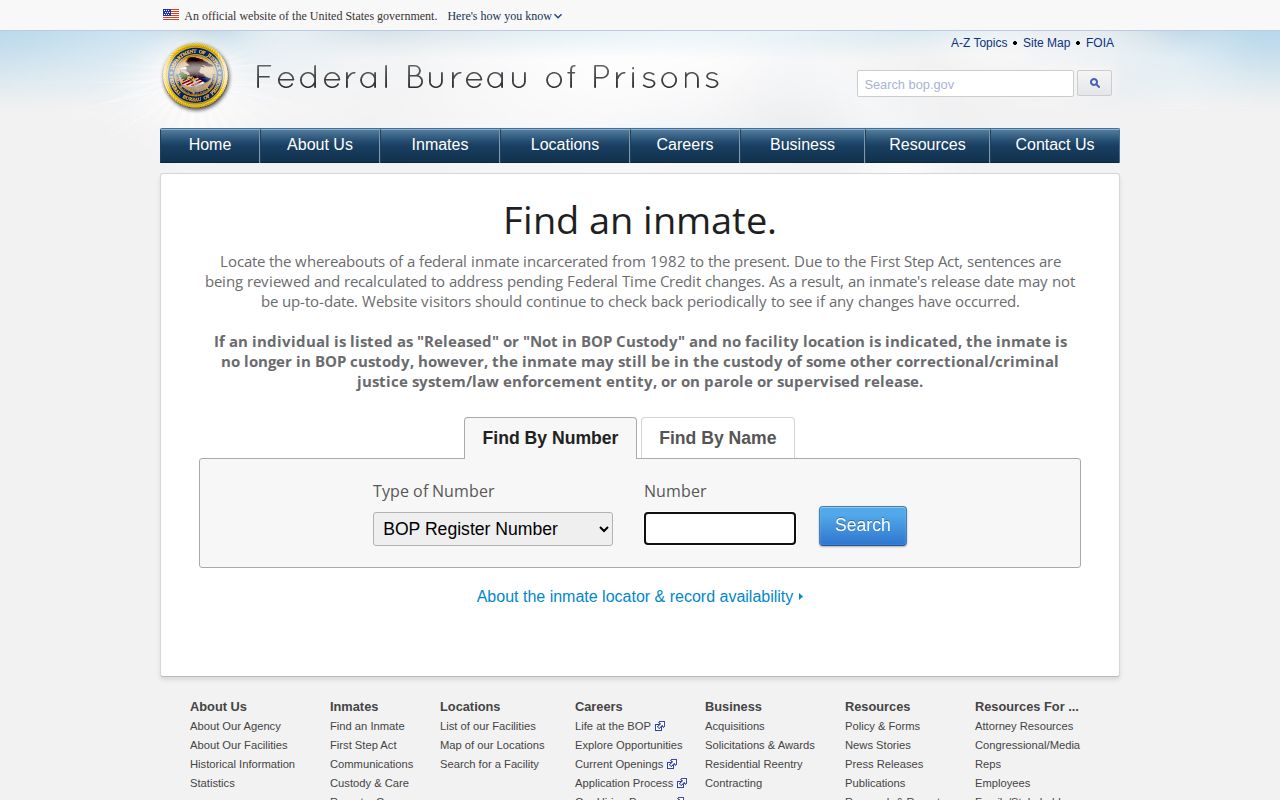 BOP federal release lookup fields for a person connected to Wichita County